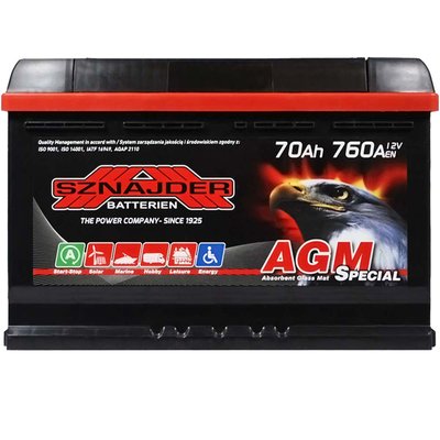 Автомобильный аккумулятор SZNAJDER AGM 70Ah 760A R+ (правый +) L3 564958893575 фото