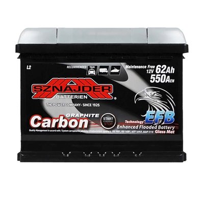 Автомобильный аккумулятор SZNAJDER Carbon Start Stop EFB 62Аh 550А R+ (правый +) 562 05 564958887004 фото