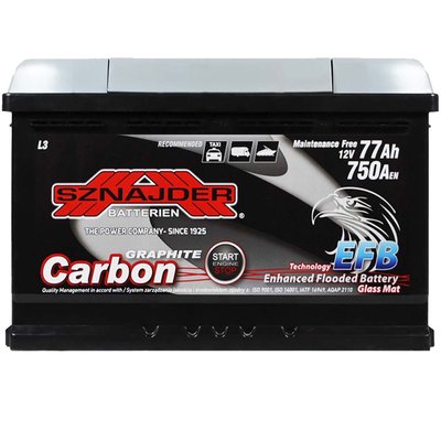 Автомобильный аккумулятор SZNAJDER Carbon Start Stop EFB 77Ah 750A R+ (правый +) L3 564958893574 фото