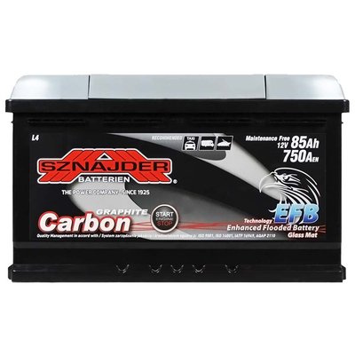 Автомобильный аккумулятор SZNAJDER Carbon Start Stop EFB 85Ah 750A R+ (правый +) L4 564958893573 фото