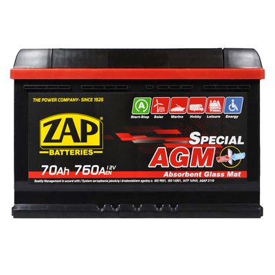 Автомобильный аккумулятор ZAP AGM (L3) 70Ah 760A R+ (570 02) 566125885359 фото