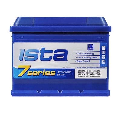 Автомобильный аккумулятор ISTA 7 Series 60Ah 600A L+ (левый +) L2 564958893738 фото