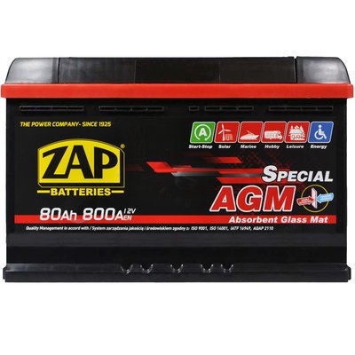 Автомобильный аккумулятор ZAP AGM (L4) 80Ah 800A R+ (580 02) 566125885360 фото