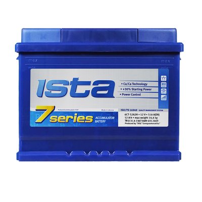 Автомобильный аккумулятор ISTA 7 Series (L2B) 52Ah 510A R+ h=175 566125885197 фото