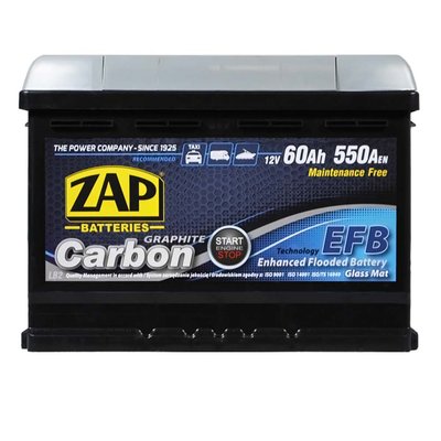 Автомобильный аккумулятор ZAP Carbon EFB 60Аh 550А R+ (правый +) LB2 (560 08) h=175 564958888262 фото