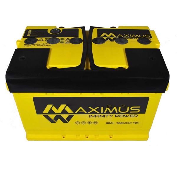Автомобільний акумулятор MAXIMUS 80Ah 780A R+ (правий +) MF L3 564958893509 фото