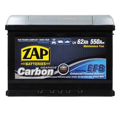 Автомобильный аккумулятор ZAP Carbon EFB 62Ah 550A R+ (правый +) L2 (562 05) 564958894624 фото