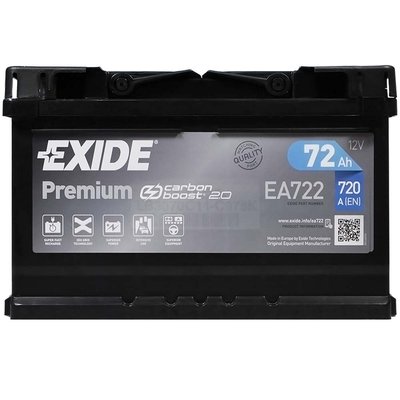 Автомобильный аккумулятор EXIDE Premium 72Аh 720Ah R+ (правый +) EA722 564958894727 фото